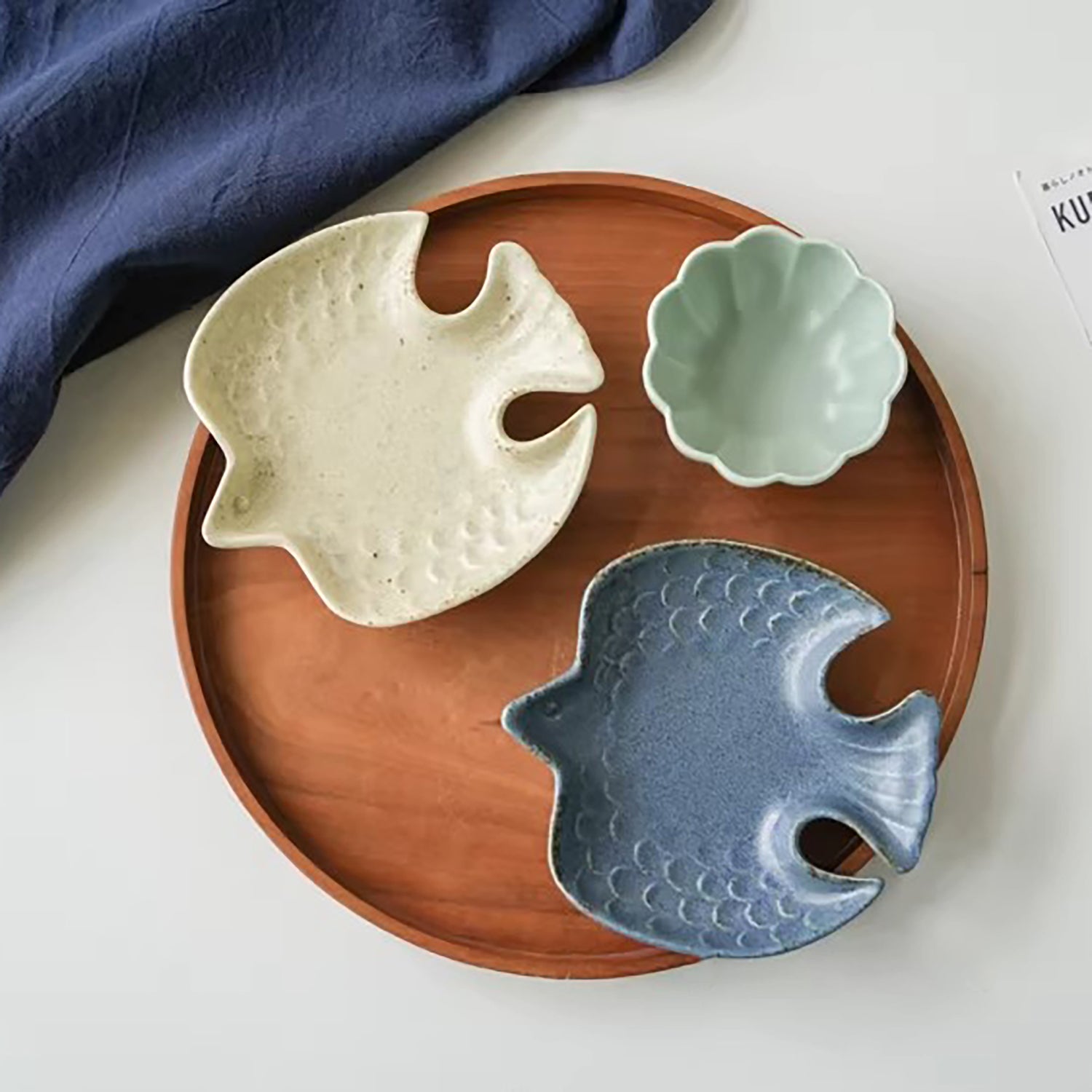 Assiette en céramique Mino-yaki forme oiseau