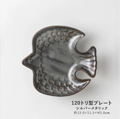 Assiette en céramique Mino-yaki forme oiseau