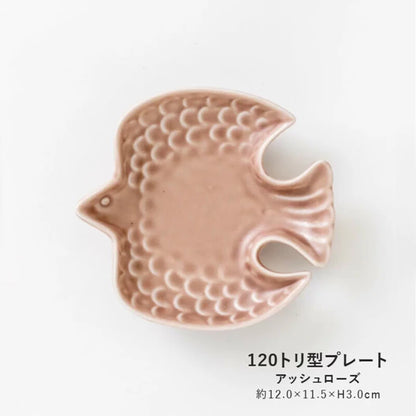 Assiette en céramique Mino-yaki forme oiseau