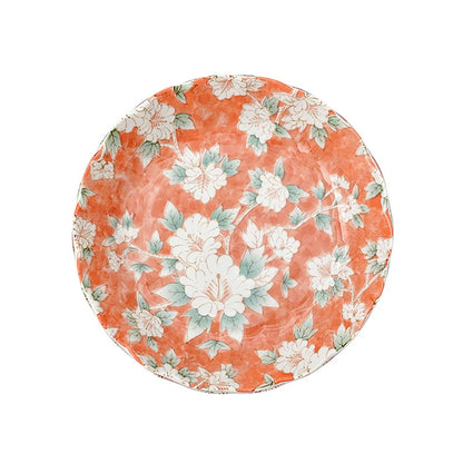 Mino-yaki ceramic plate with colorful floral patterns