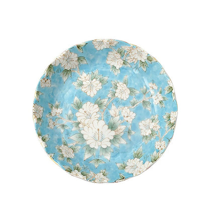 Mino-yaki ceramic plate with colorful floral patterns