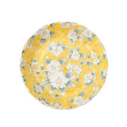 Mino-yaki ceramic plate with colorful floral patterns