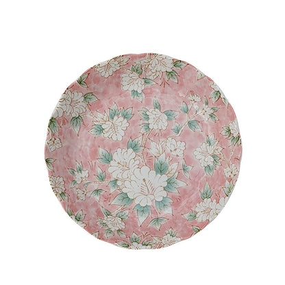 Mino-yaki ceramic plate with colorful floral patterns