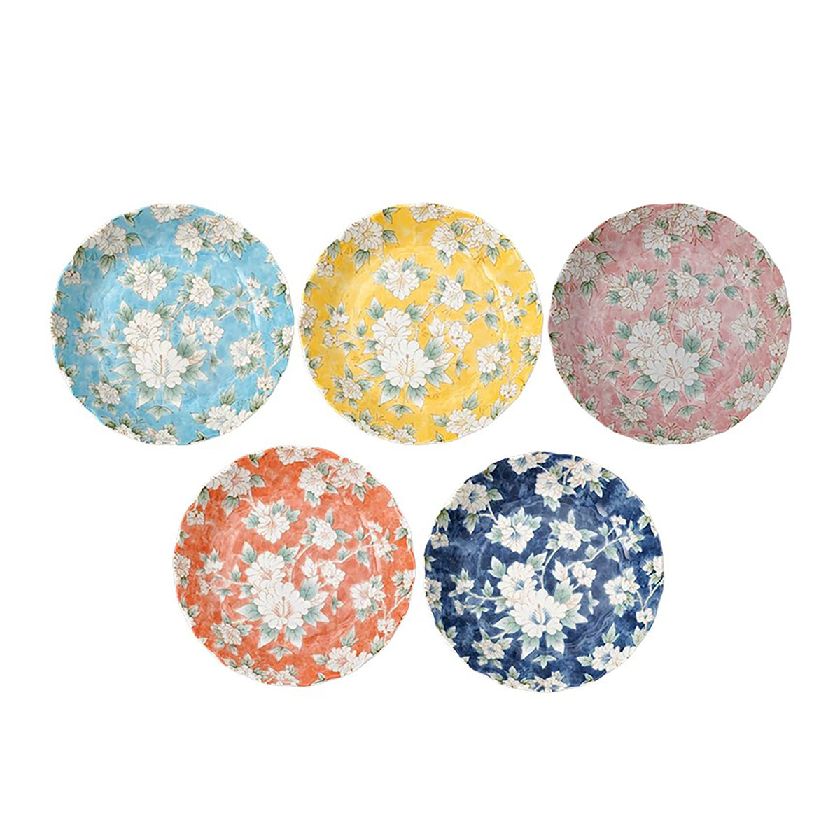 Mino-yaki ceramic plate with colorful floral patterns