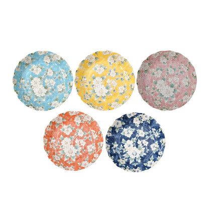 Mino-yaki ceramic plate with colorful floral patterns