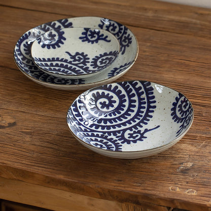 Assiette Minoyaki avec motif tako-karakusa