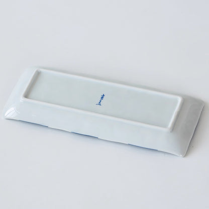 Assiettes rectangulaires Mino-yaki – série bleue motif Karakusa