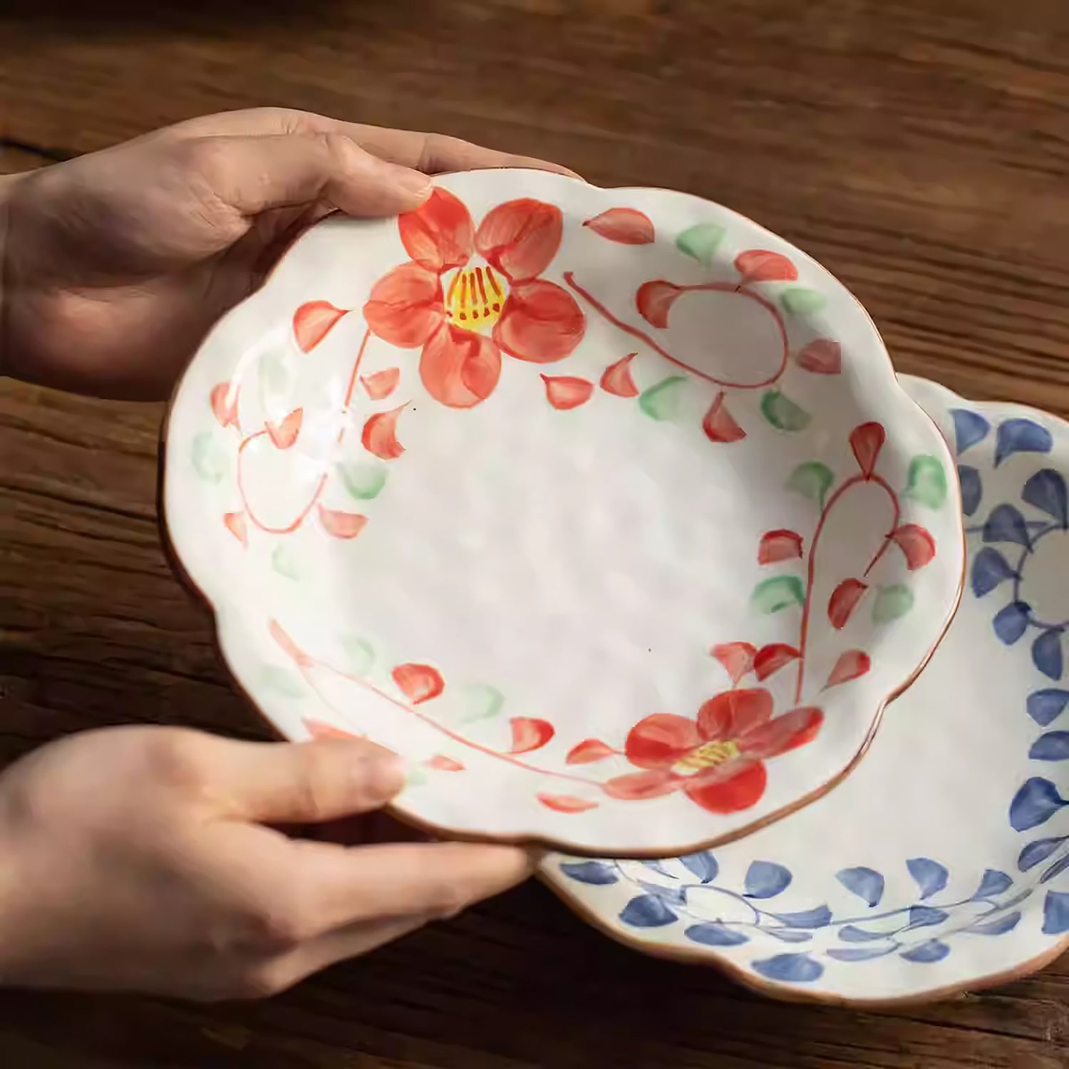 Assiette en céramique Minoyaki style fleurs japonaise