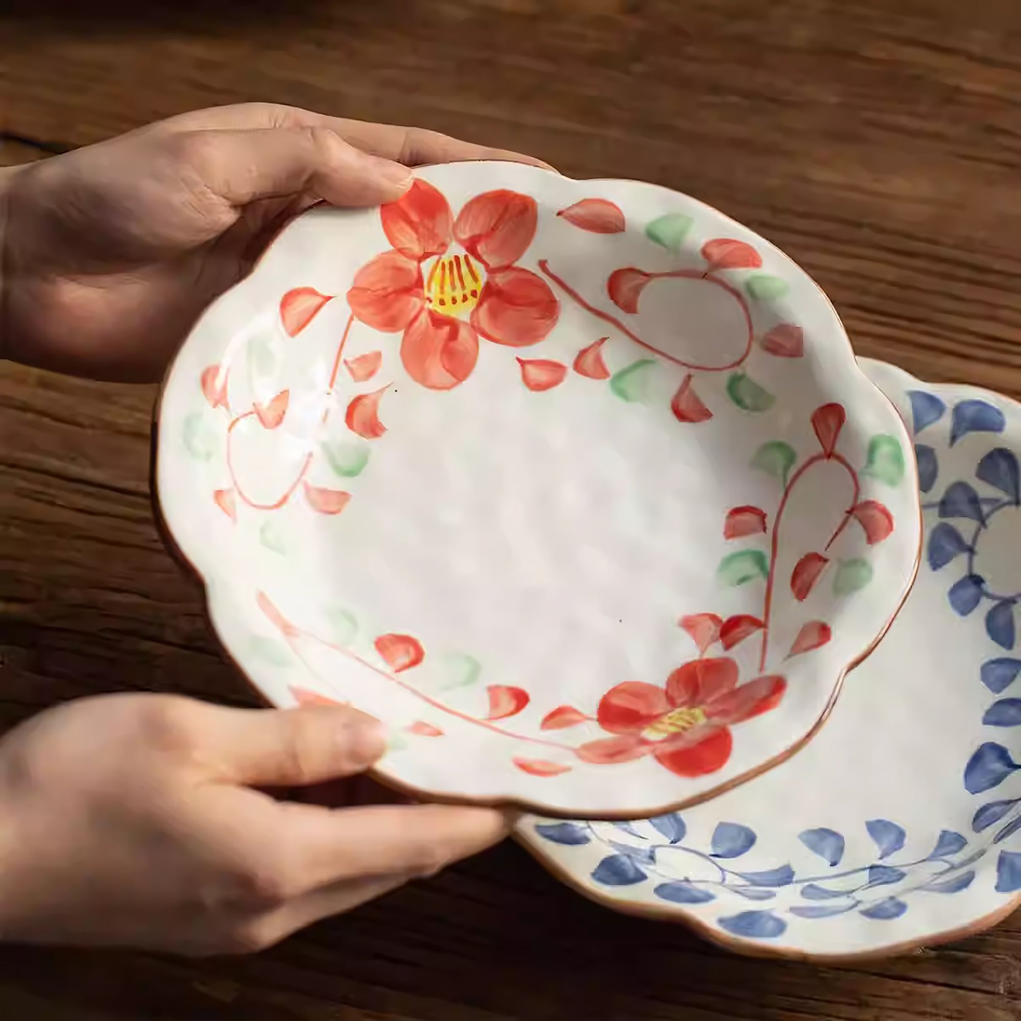 Assiette en céramique Minoyaki style fleurs japonaise