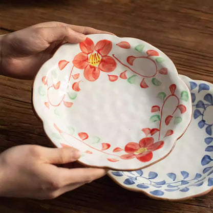 Assiette en céramique Minoyaki style fleurs japonaise