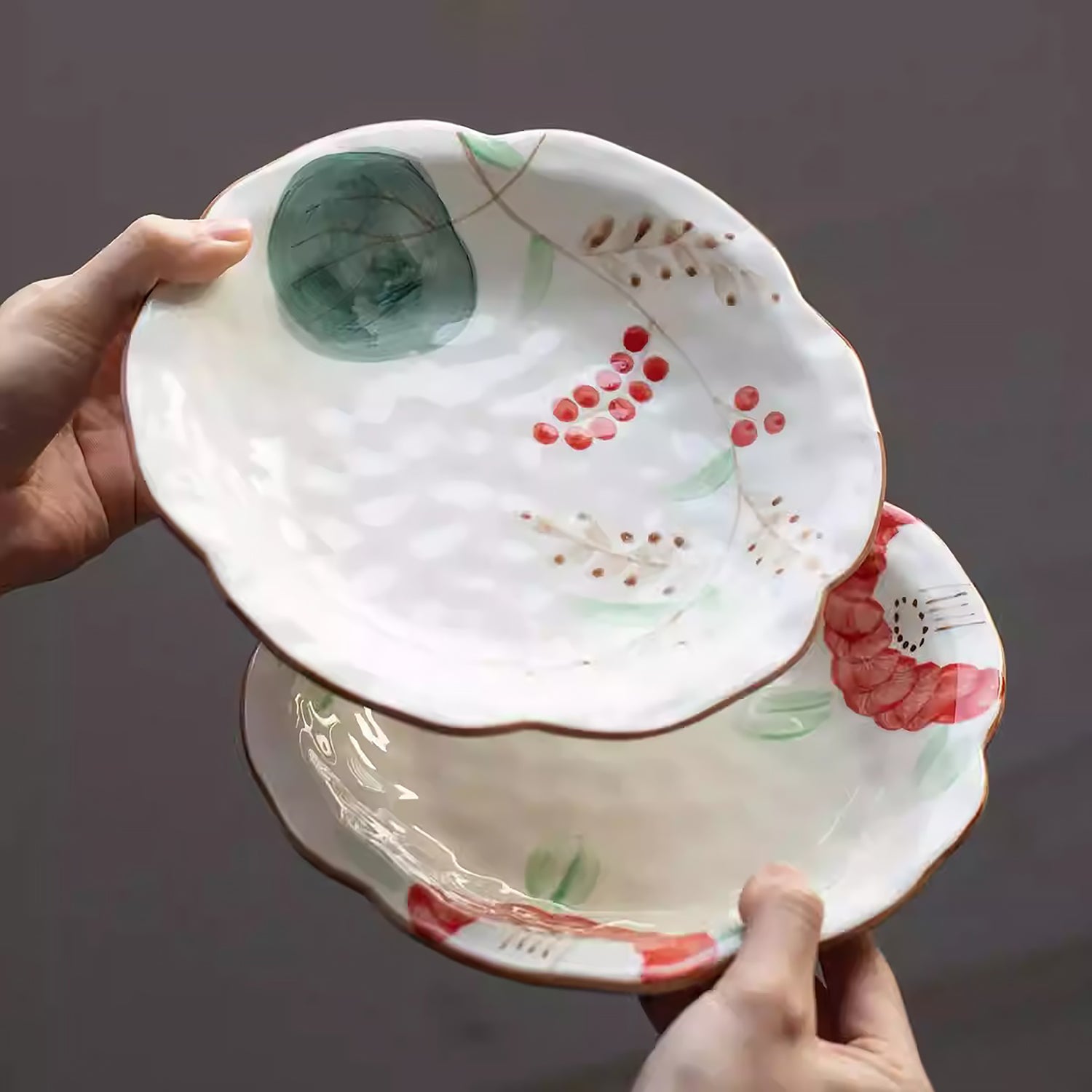 Assiette en céramique Minoyaki style fleurs japonaise