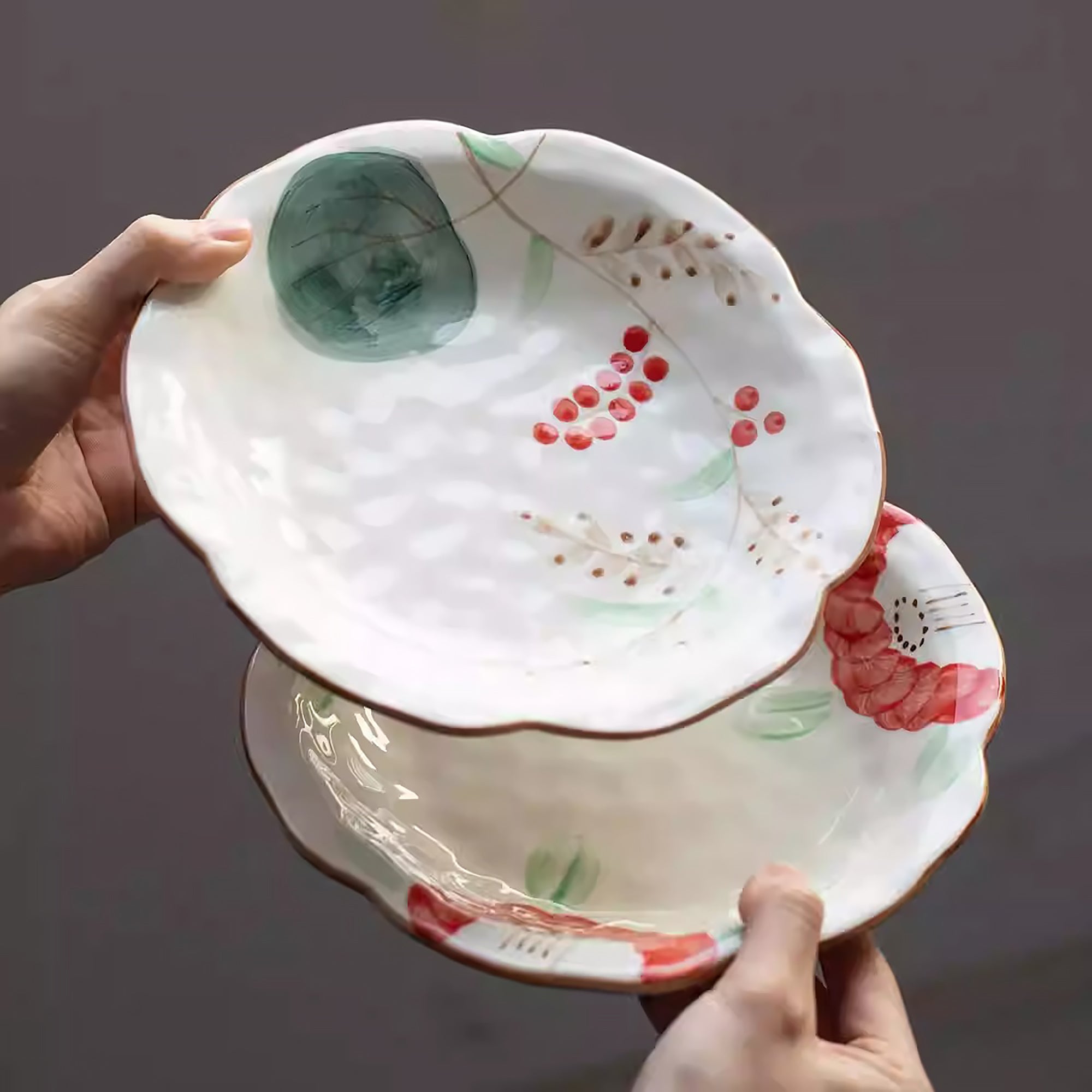 Assiette en céramique Minoyaki style fleurs japonaise