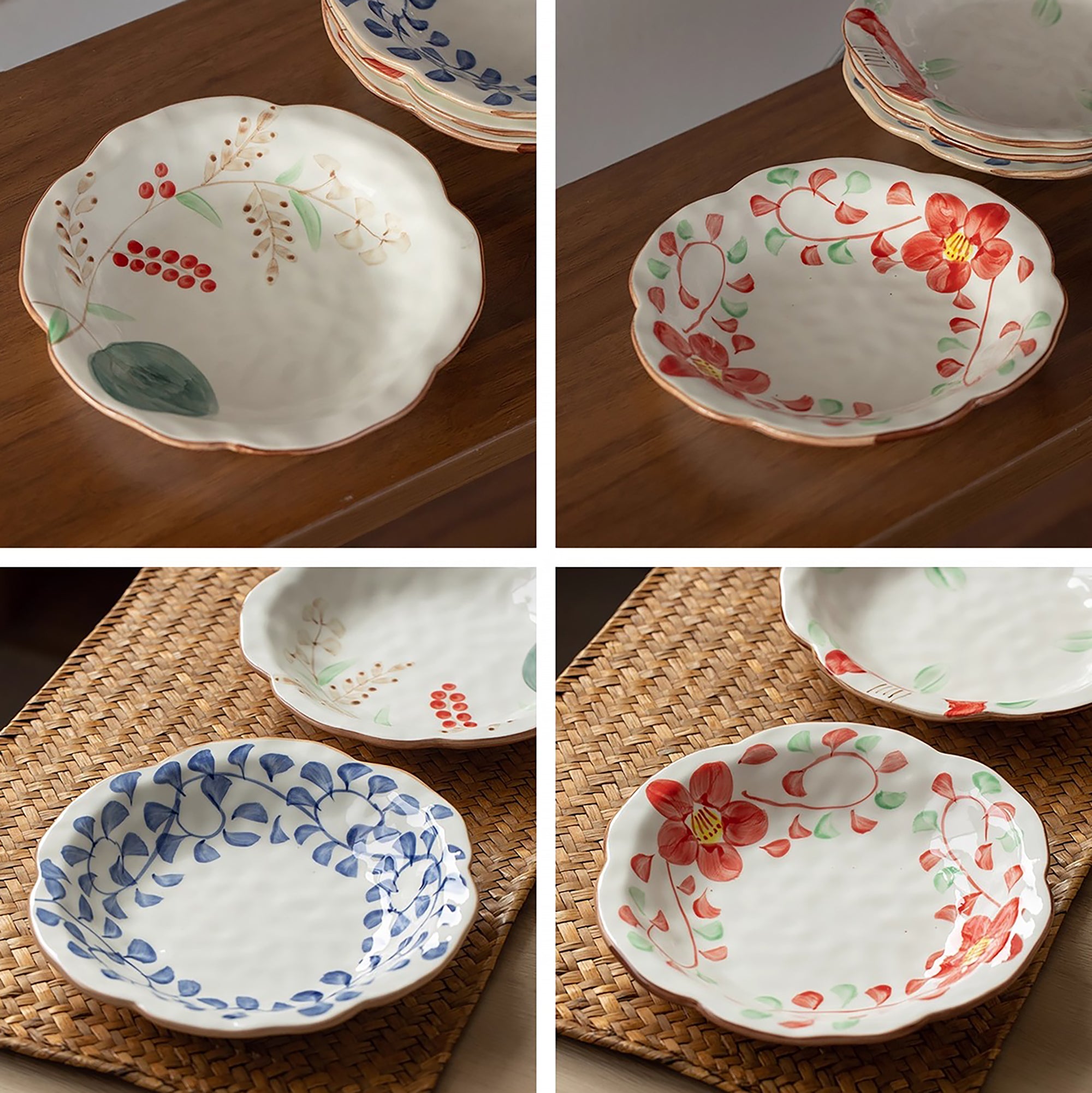 Assiette en céramique Minoyaki style fleurs japonaise