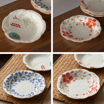 Assiette en céramique Minoyaki style fleurs japonaise