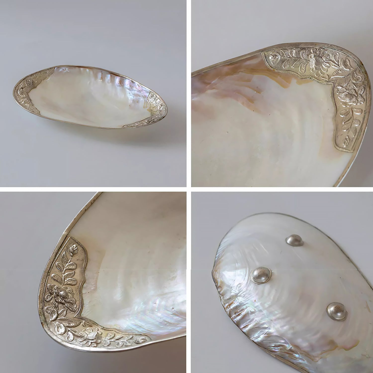 Plateau en nacre naturelle avec bord or ou argent