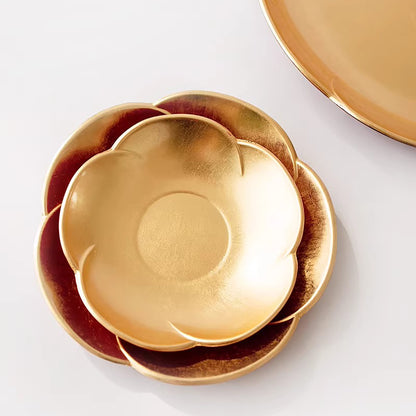Assiette Yamanaka laque feuille d’or forme fleur