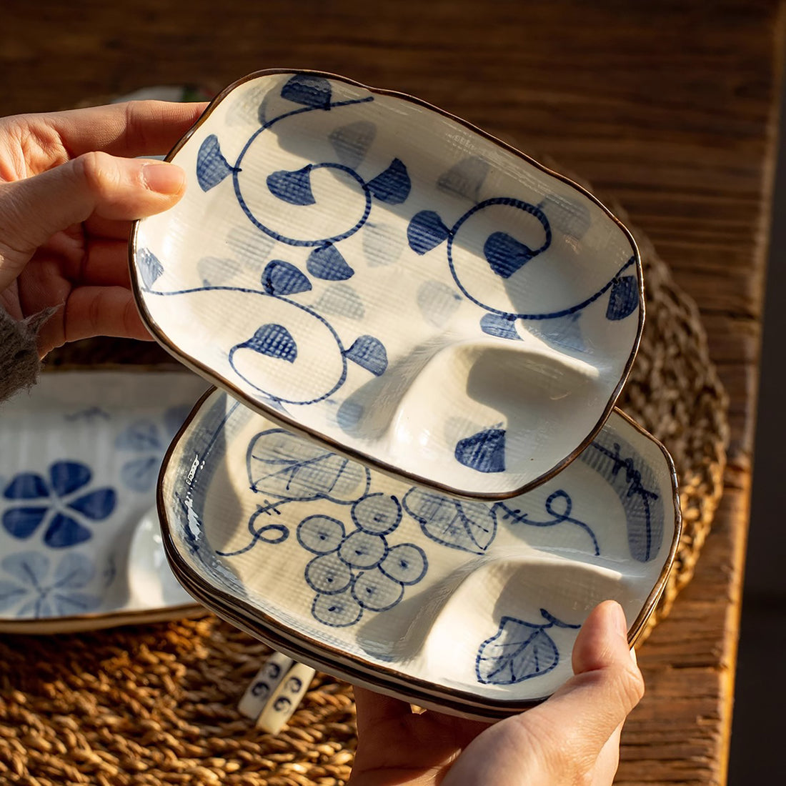 Assiette compartimentée en céramique Minoyaki