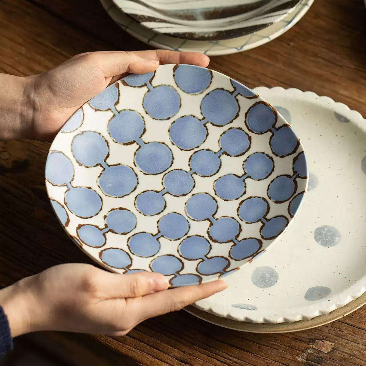 Assiette japonaise Mino-yaki en céramique aux motifs rétro