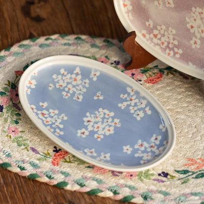 Assiette ovale Minoyaki motif narcisse peinte main