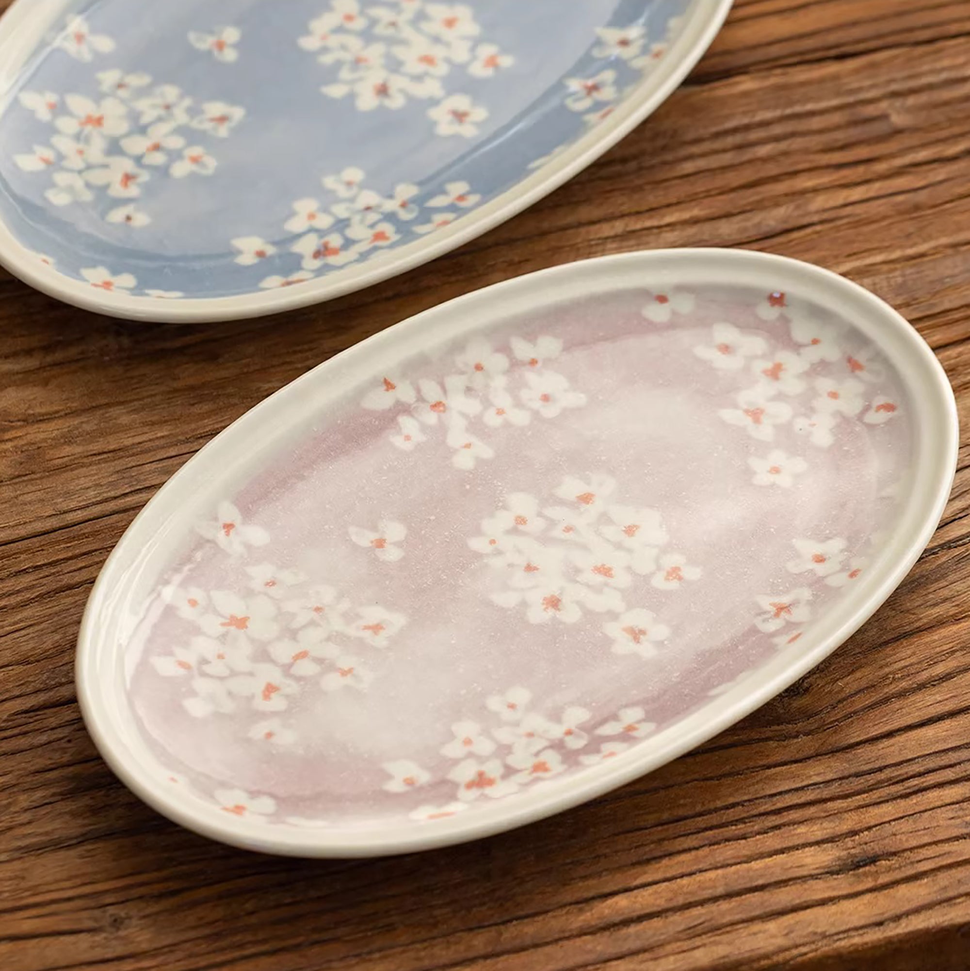 Assiette ovale Minoyaki motif narcisse peinte main