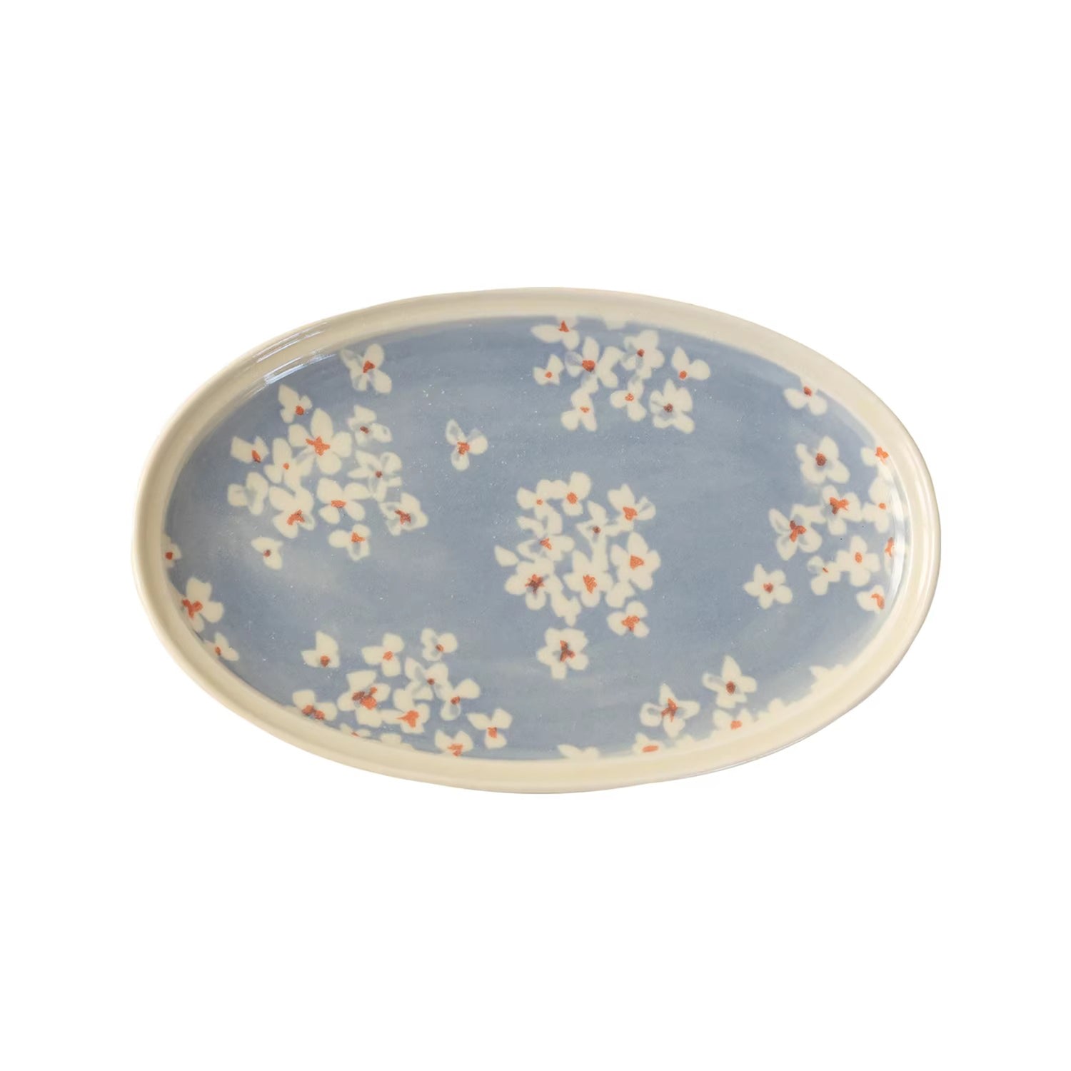 Assiette ovale Minoyaki motif narcisse peinte main
