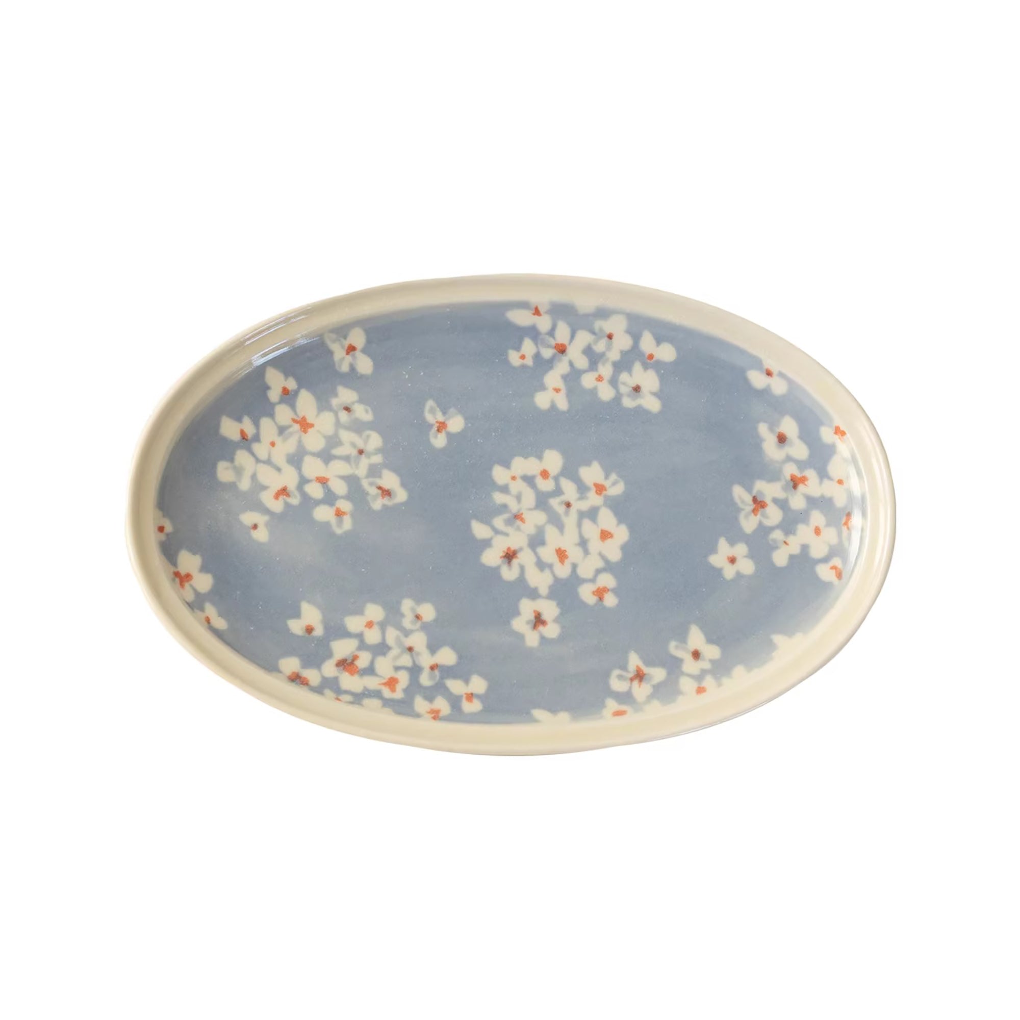 Assiette ovale Minoyaki motif narcisse peinte main