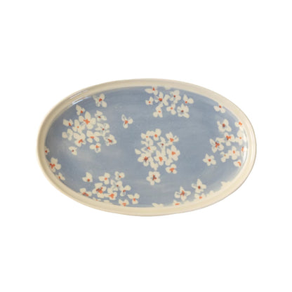 Assiette ovale Minoyaki motif narcisse peinte main