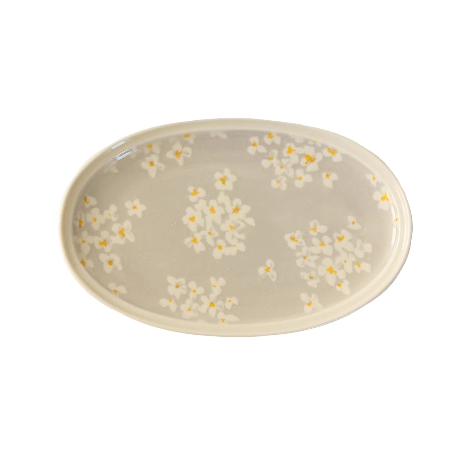 Assiette ovale Minoyaki motif narcisse peinte main