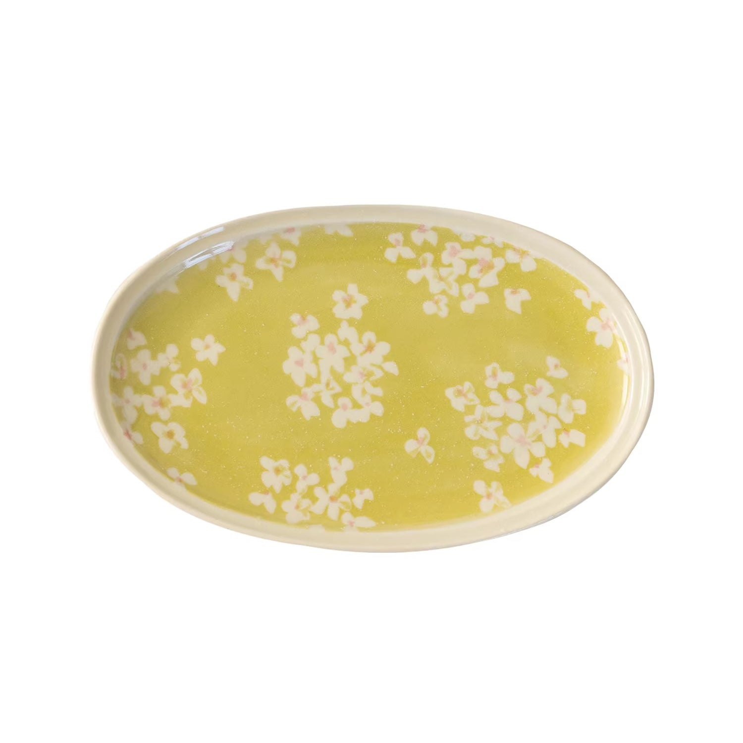 Assiette ovale Minoyaki motif narcisse peinte main