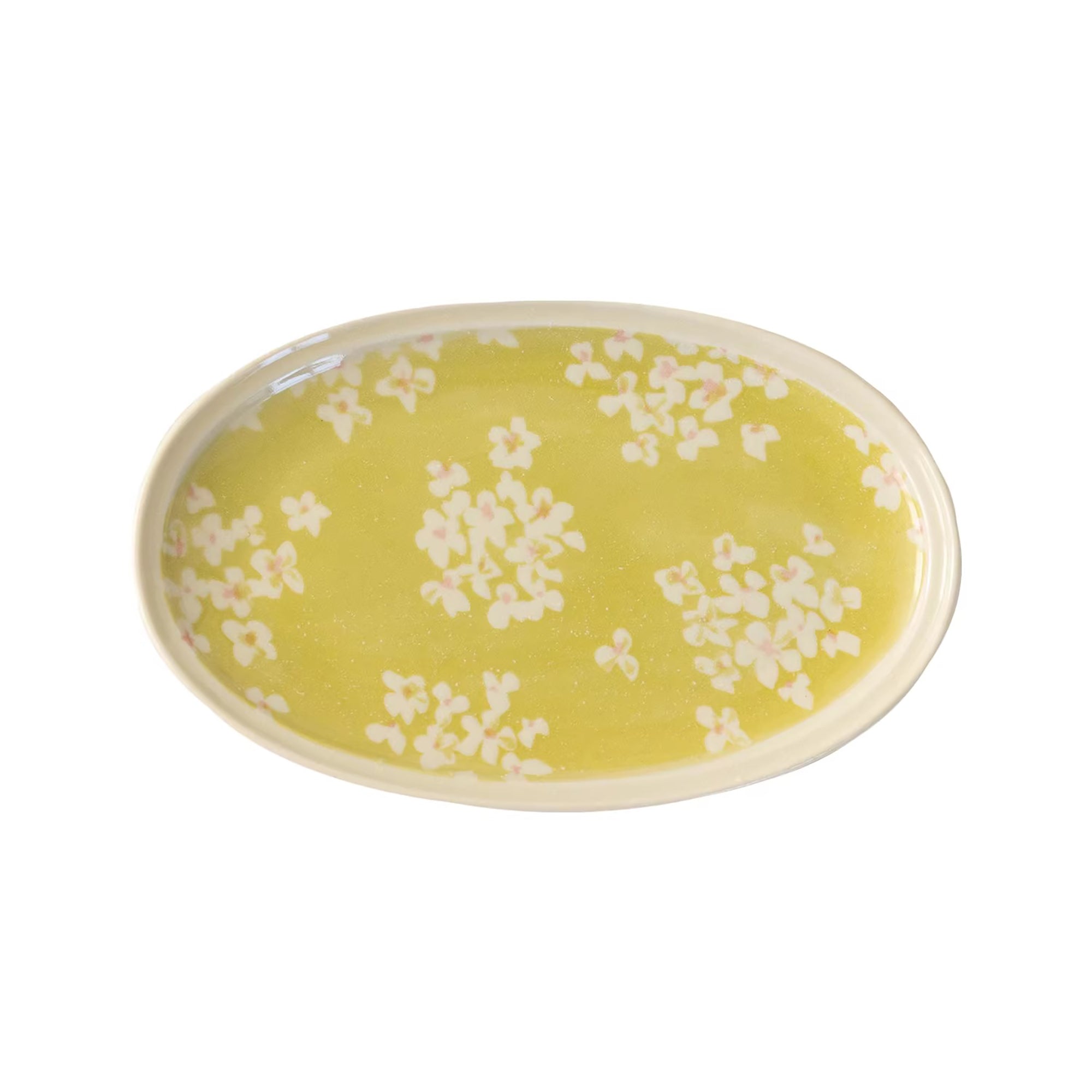 Assiette ovale Minoyaki motif narcisse peinte main