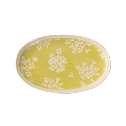 Assiette ovale Minoyaki motif narcisse peinte main