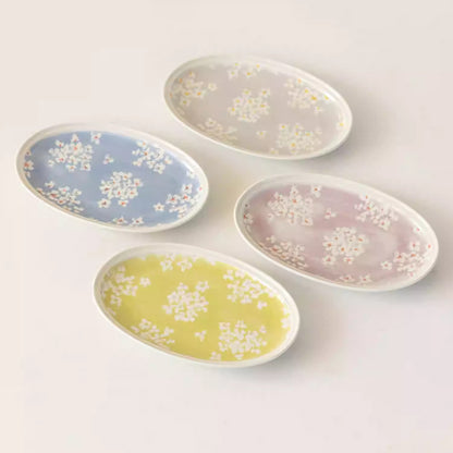 Assiette ovale Minoyaki motif narcisse peinte main
