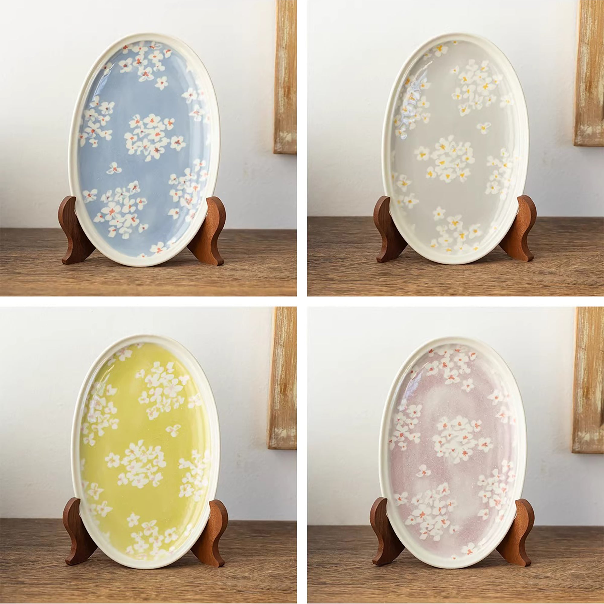 Assiette ovale Minoyaki motif narcisse peinte main