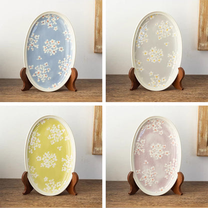 Assiette ovale Minoyaki motif narcisse peinte main