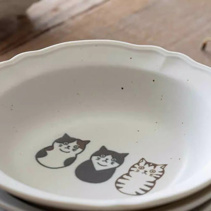 Assiette japonaise Seto yaki avec chats mignon