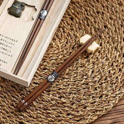 Coffret de baguettes japonaises en bois Maneki Neko