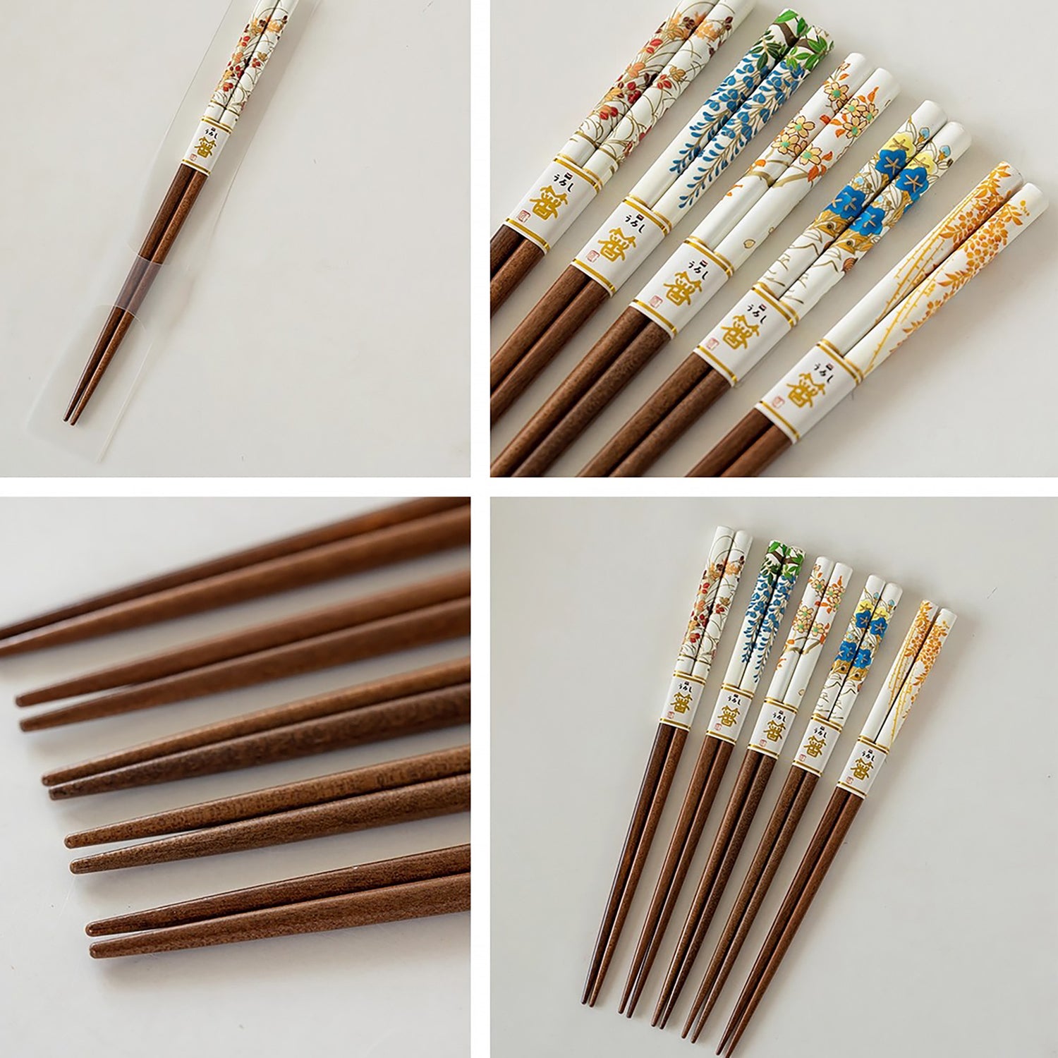 Baguettes Tanaka en bois naturel avec décor floral
