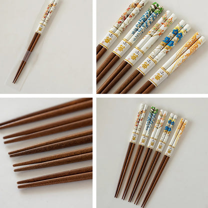 Baguettes Tanaka en bois naturel avec décor floral