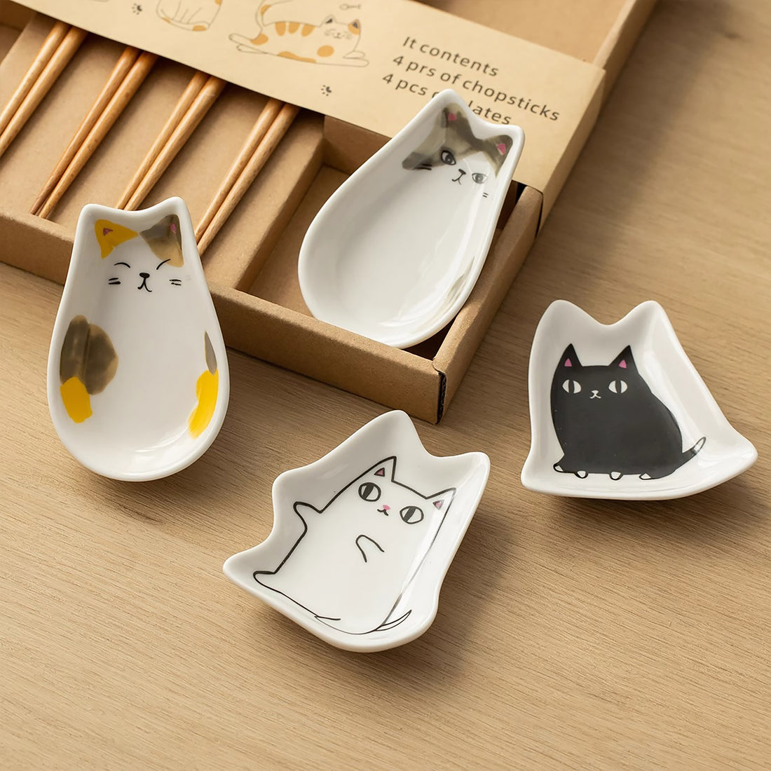 Coffret de baguettes en bois avec coupelle chat