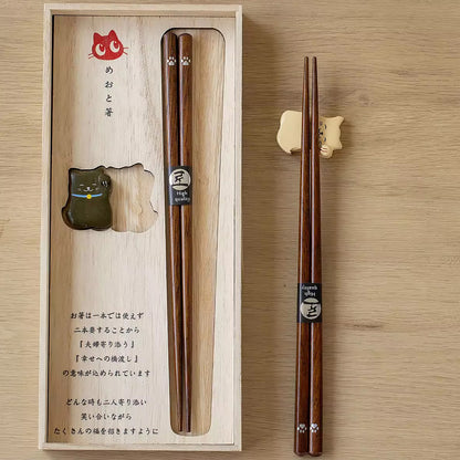 Coffret de baguettes japonaises en bois Maneki Neko