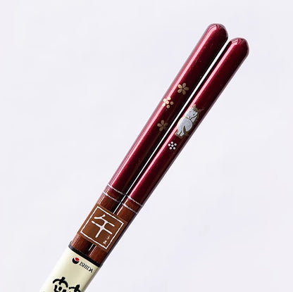 Baguettes japonaises en bois naturel rouge nacré motif zodiac