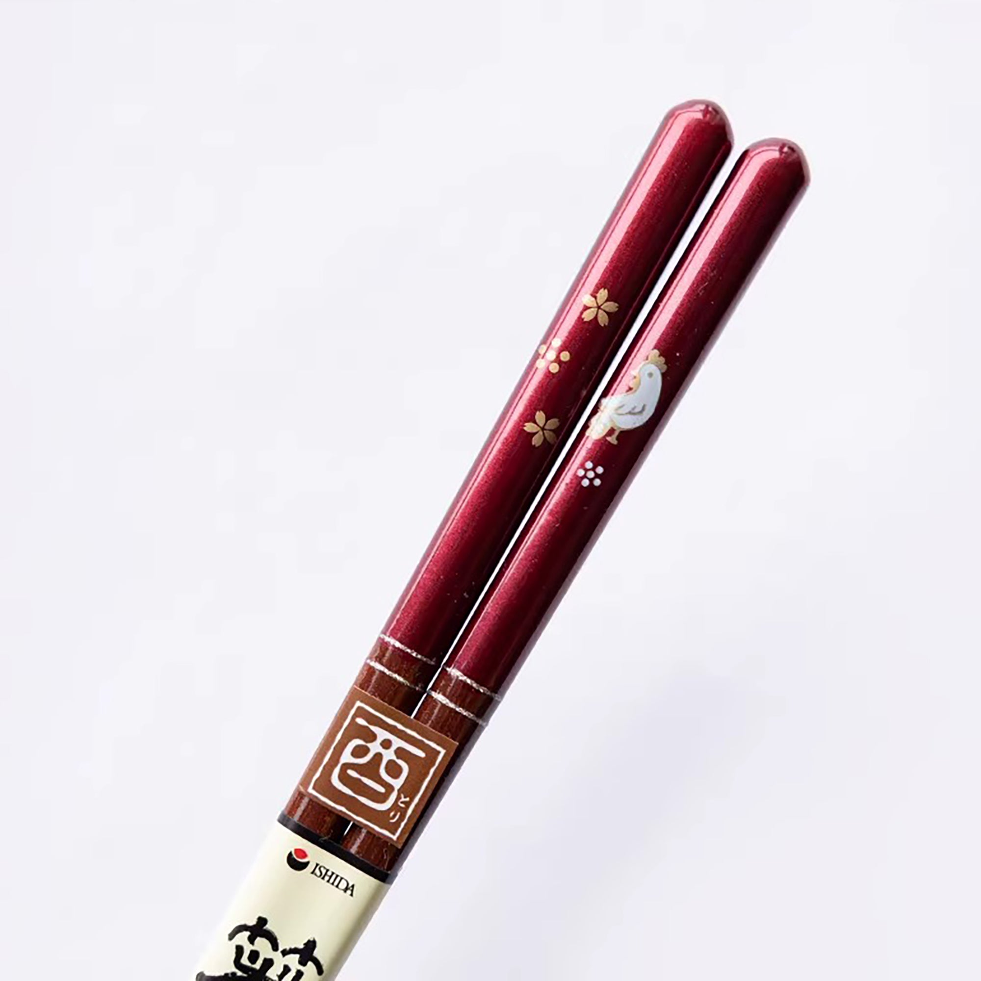 Baguettes japonaises en bois naturel rouge nacré motif zodiac
