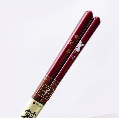Baguettes japonaises en bois naturel rouge nacré motif zodiac