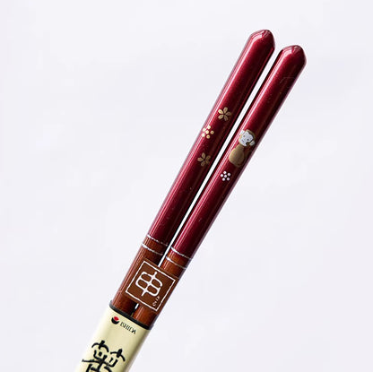 Baguettes japonaises en bois naturel rouge nacré motif zodiac