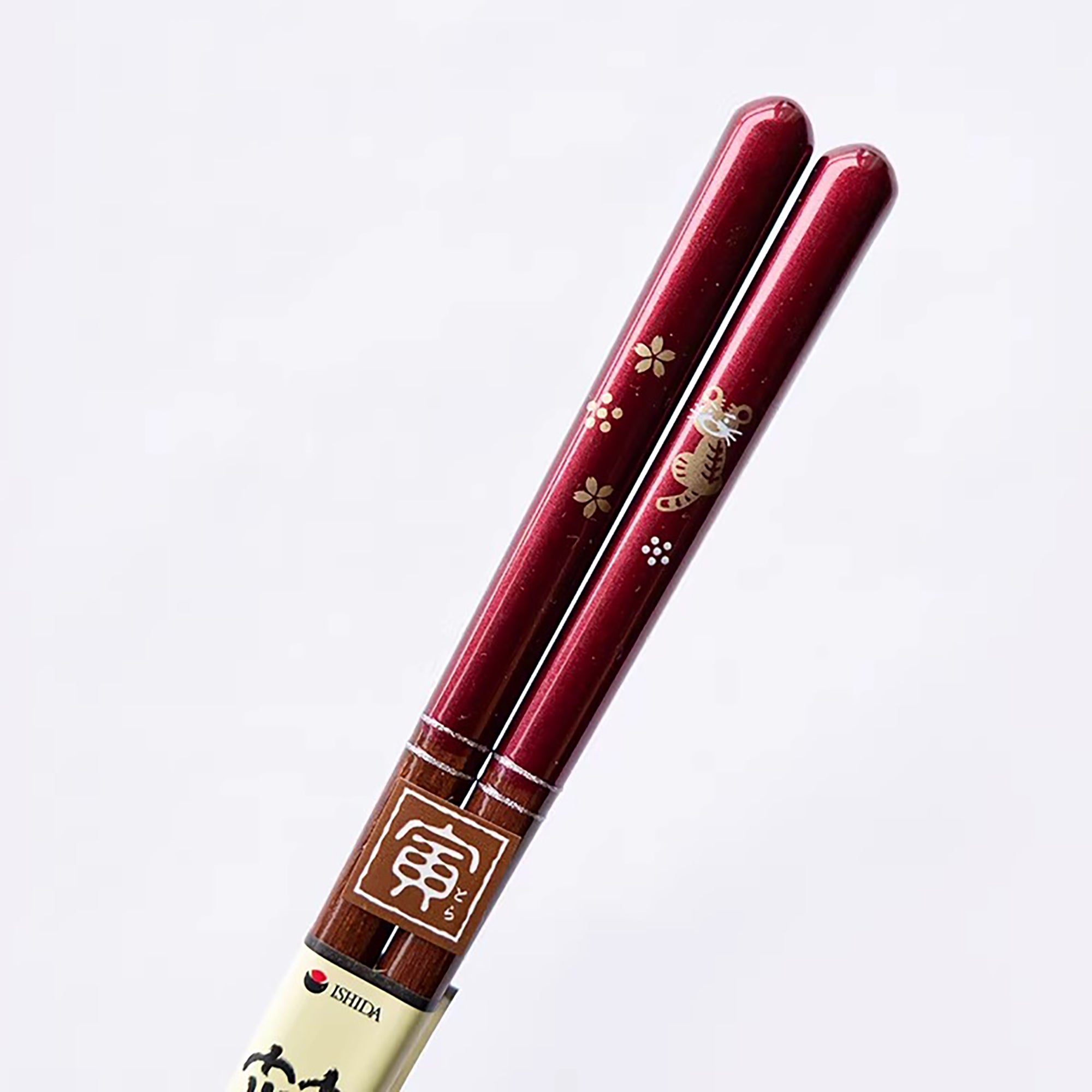 Baguettes japonaises en bois naturel rouge nacré motif zodiac