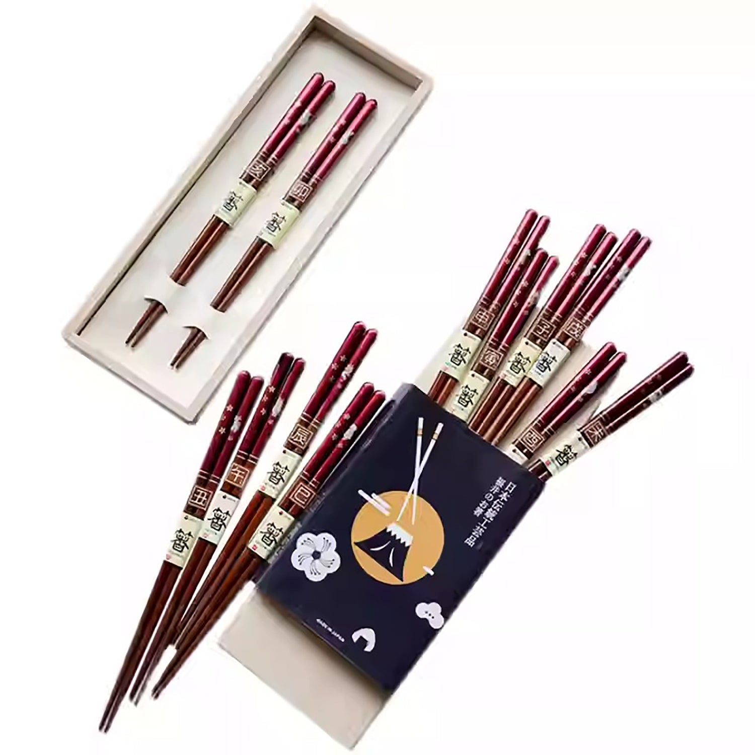 Baguettes japonaises en bois naturel rouge nacré motif zodiac