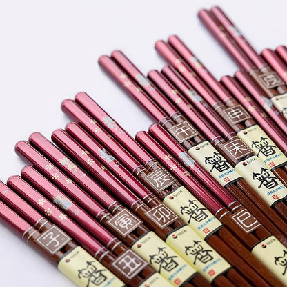 Baguettes japonaises en bois naturel rouge nacré motif zodiac
