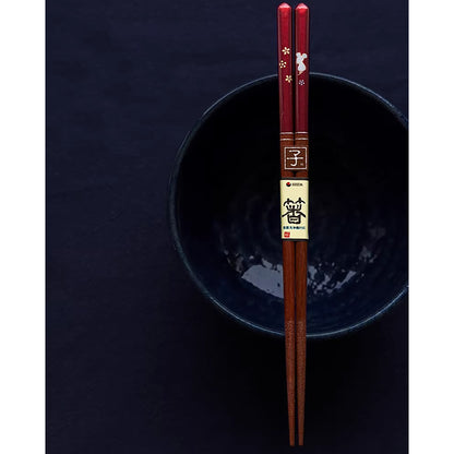 Baguettes japonaises en bois naturel rouge nacré motif zodiac