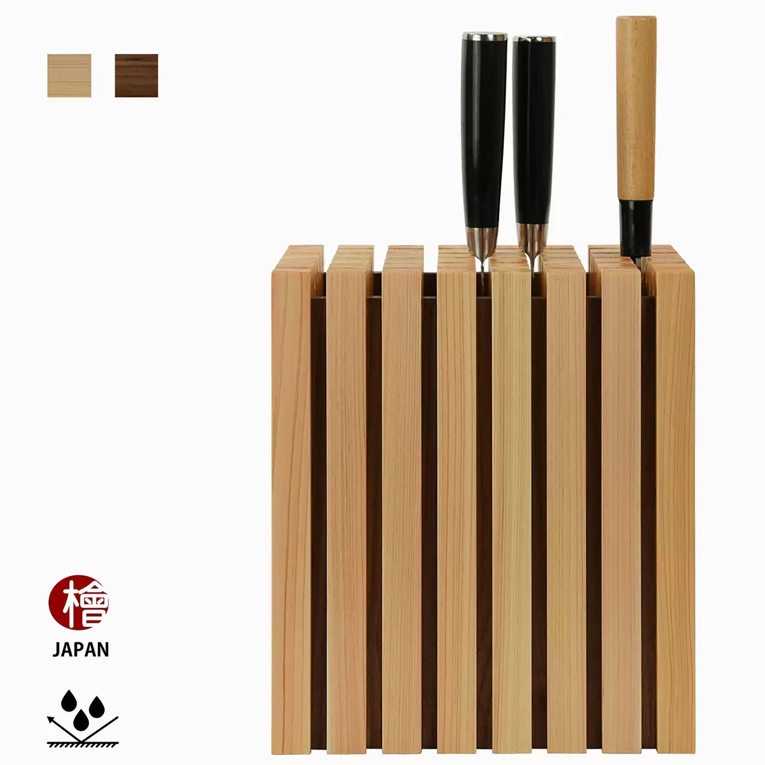 Bloc à couteaux japonais géométrique en bois Hinoki