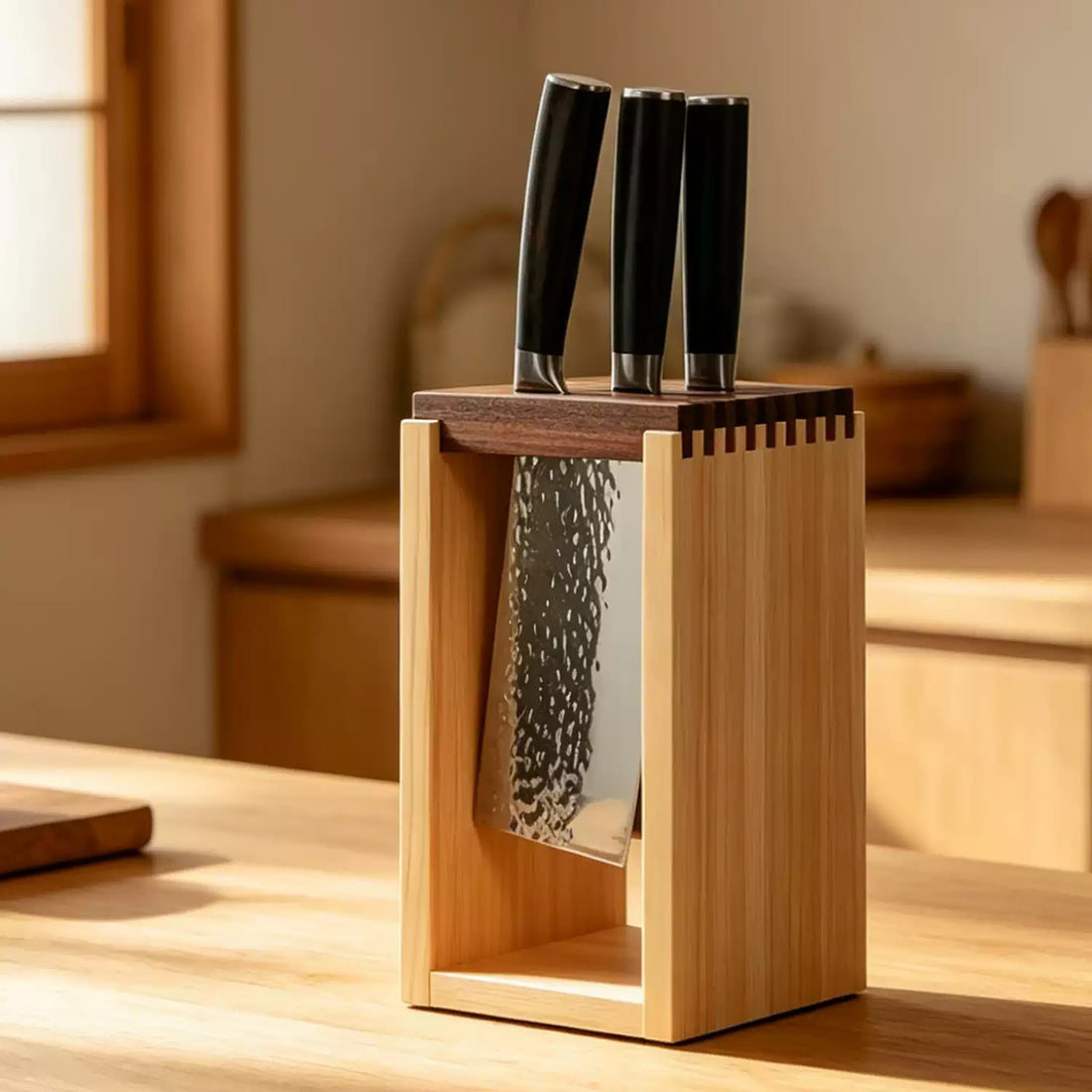 Bloc à couteaux japonais en bois Hinoki 